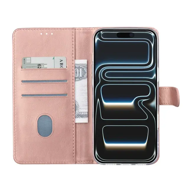 Tuniq iPhone  Book Case hoesje - Pasjeshouder voor 3 pasjes - Magneetsluiting - Hanger - Rose Goud