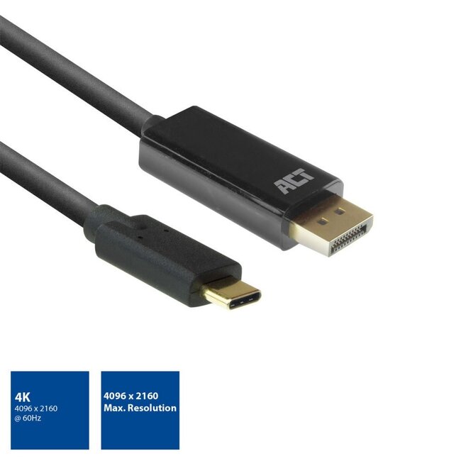 ACT AC7325 | USB-C naar DisplayPort Kabel | 2 m | Zwart