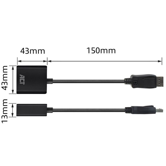 ACT AC7510 | DisplayPort naar DVI-D Adapter | 0,15 m | Zwart