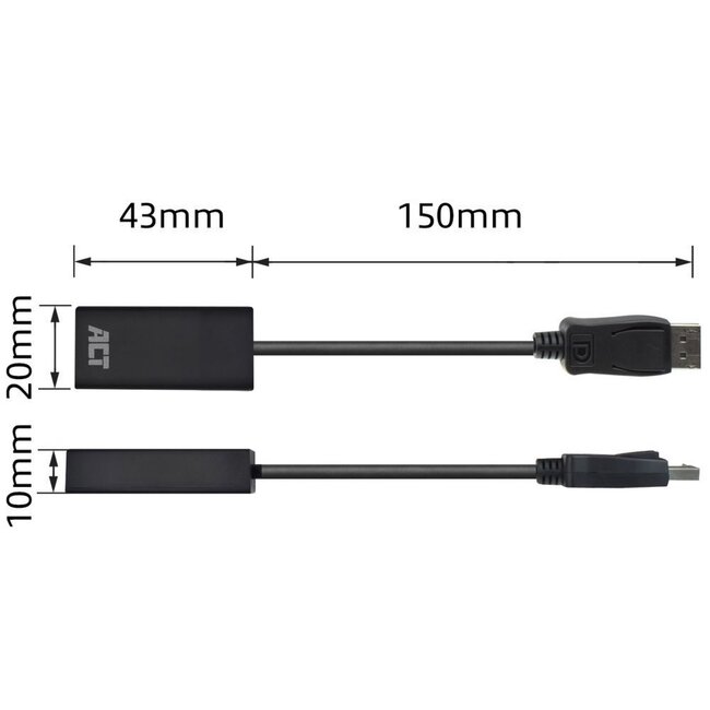 ACT AC7555 DisplayPort naar HDMI Adapter | Female | 4K | Zip Bag
