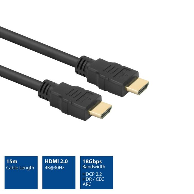 ACT AK3918 | 15 m High Speed HDMI Kabel v2.0 | HDMI Type A naar Type A | Zwart