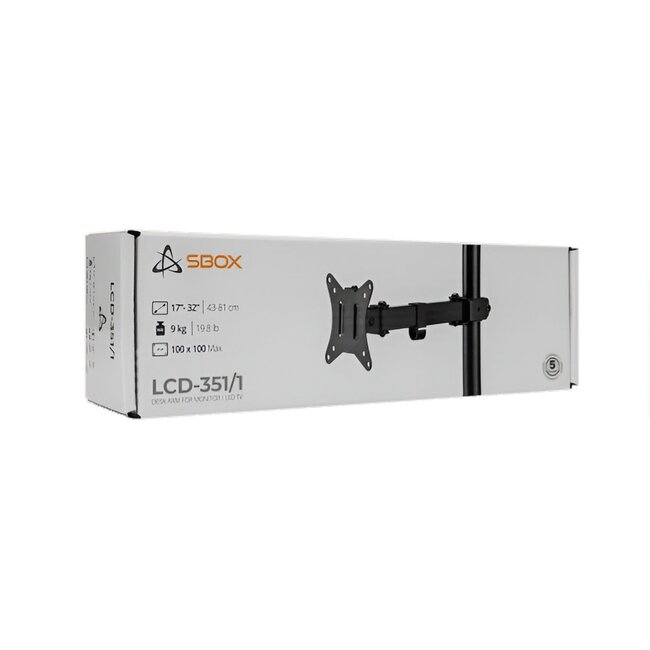SBOX LCD-351/1-2 | Verstelbare Monitor-bureaubeugel | Tot 32" | Max 9kg | VESA 100x100 | 1 Monitor