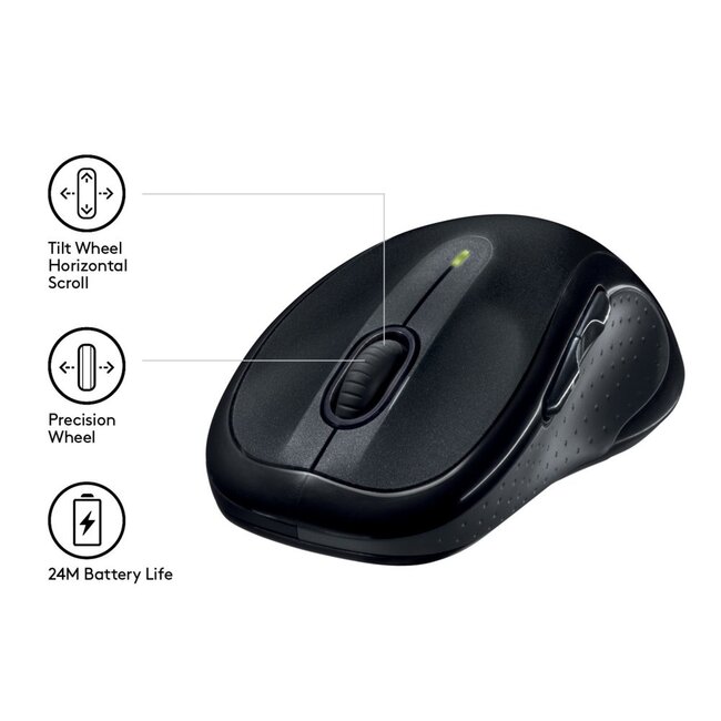 Logitech M510 | Draadloze Muis | Links- en Rechtshandig | RF | 1000 DPI | Zwart | Returned (refurbished)