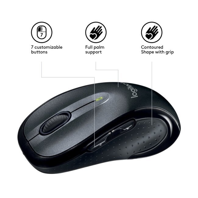 Logitech M510 | Draadloze Muis | Links- en Rechtshandig | RF | 1000 DPI | Zwart | Returned (refurbished)