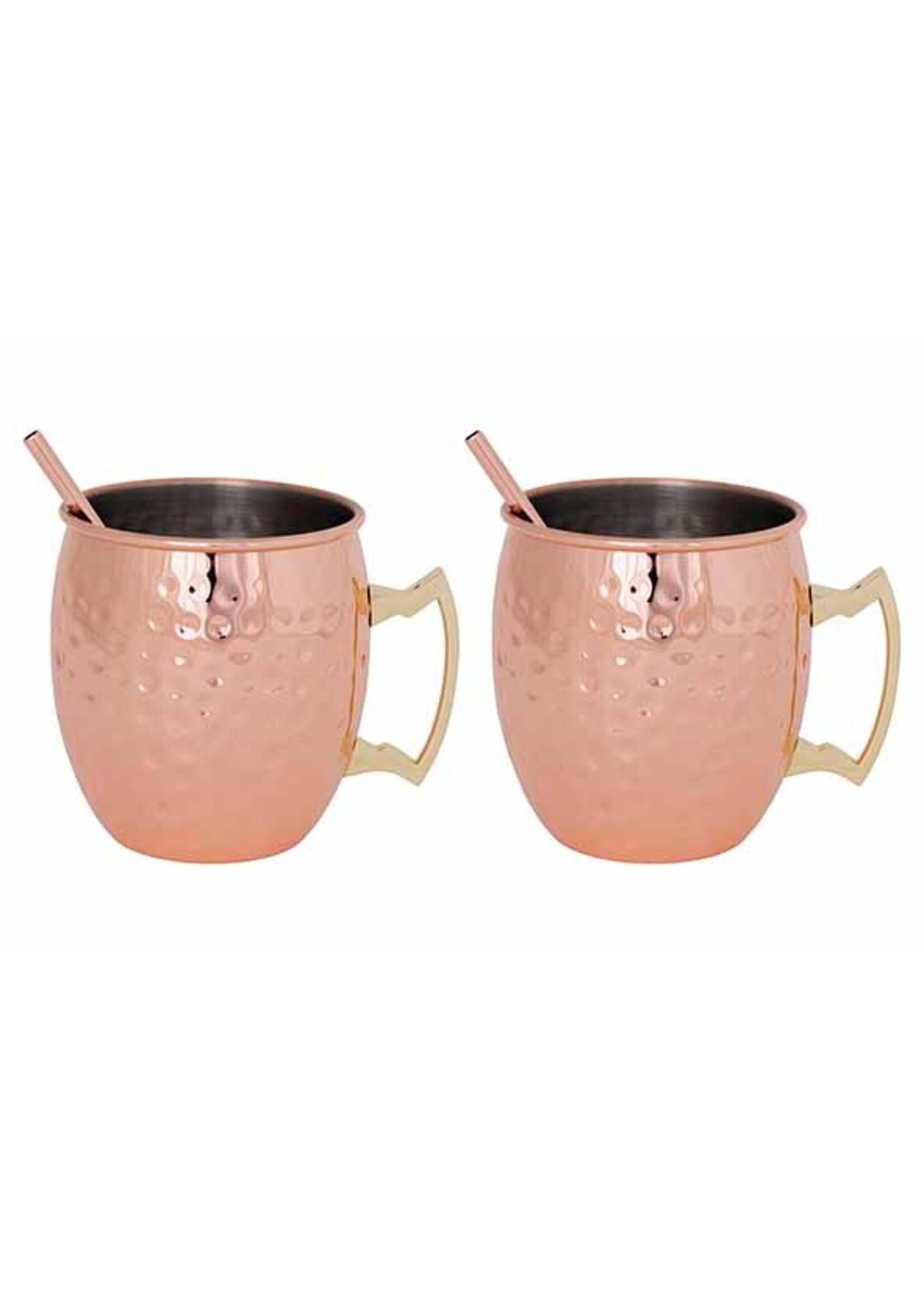 Moscow Mug Koper Gehamerd Set + Rietjes