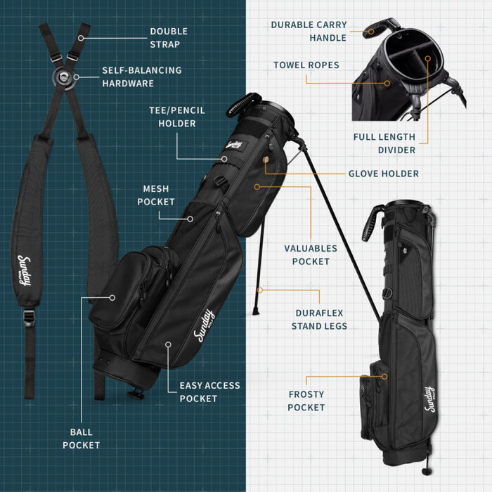 Sunday Golf Sunday Golf Loma XL Bolsa de golf trípode - Negro