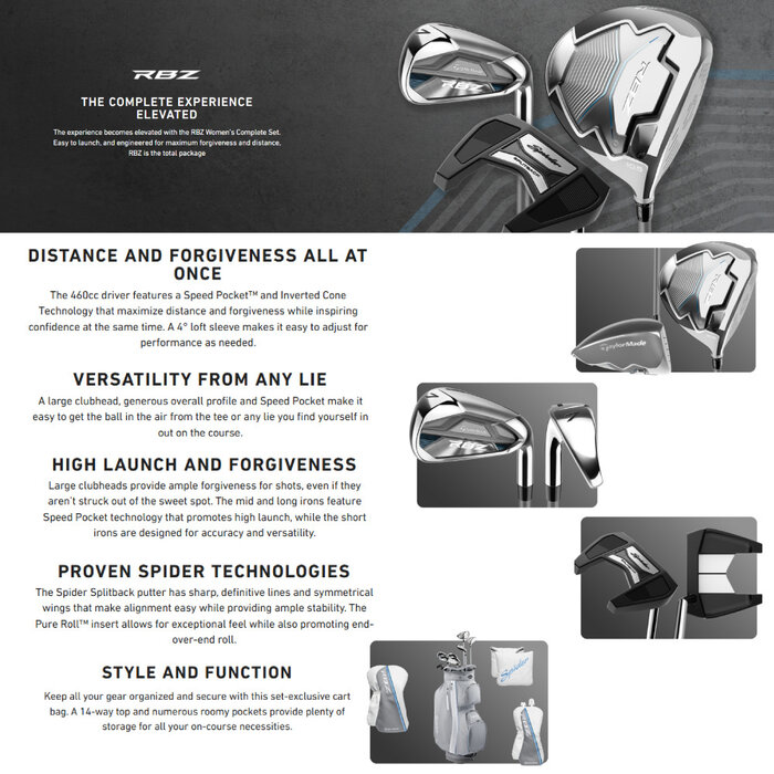 TaylorMade TaylorMade RBZ 2.0 Set de golf de 14 piezas para mujer 2025 | Bolsa de golf carro (varilla de grafito) - ZURDOS