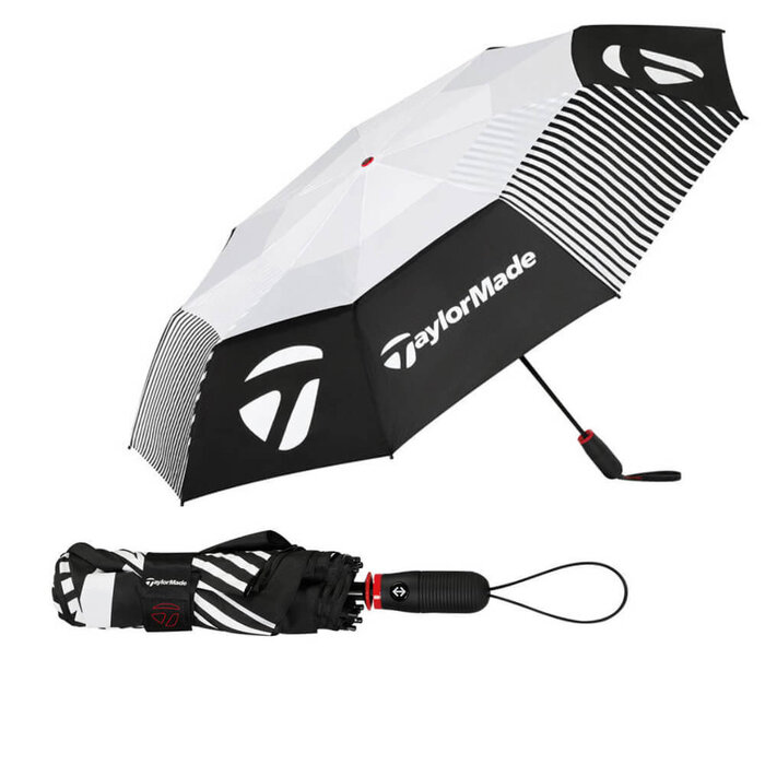 TaylorMade Taylormade 54" Paraguas de golf plegable compacto de doble dosel 2025 - Negro Blanco