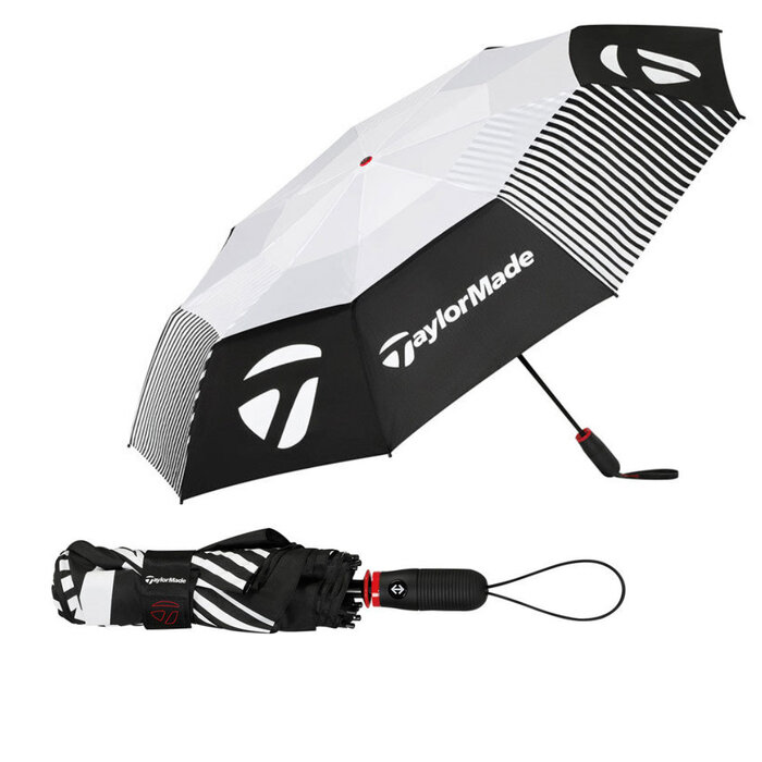 TaylorMade Taylormade 54" Paraguas de golf plegable compacto de doble dosel 2025 - Negro Blanco