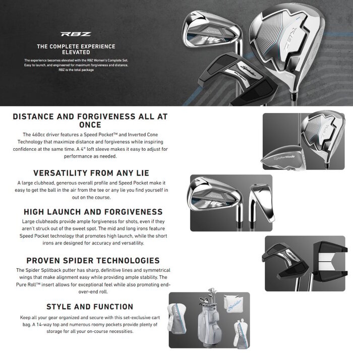 TaylorMade TaylorMade RBZ 2.0 Set de golf de 14 piezas para mujer 2025 | Bolsa de golf carro (varilla de grafito)
