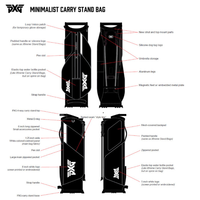PXG PXG Minimalist Carry Bolsa de golf trípode 2025 - Negro Blanco