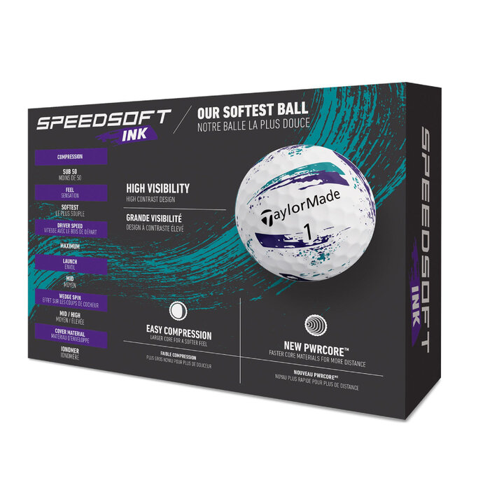 TaylorMade TaylorMade SpeedSoft Ink Pelotas de Golf 2026 - Morado Turquesa - 12 Unidades