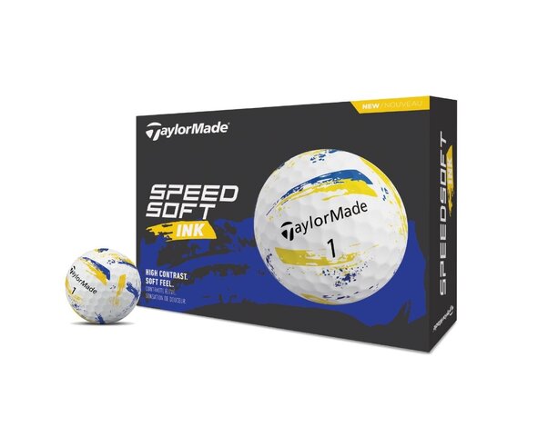 TaylorMade TaylorMade SpeedSoft Ink Bolas de golf 2026 - Azul Amarillo - 12 Unidades