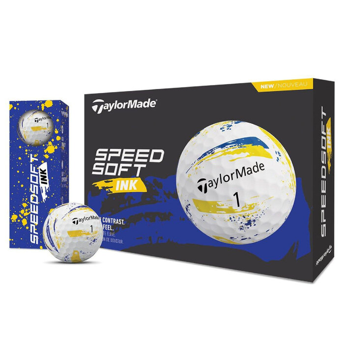 TaylorMade TaylorMade SpeedSoft Ink Bolas de golf 2026 - Azul Amarillo - 12 Unidades