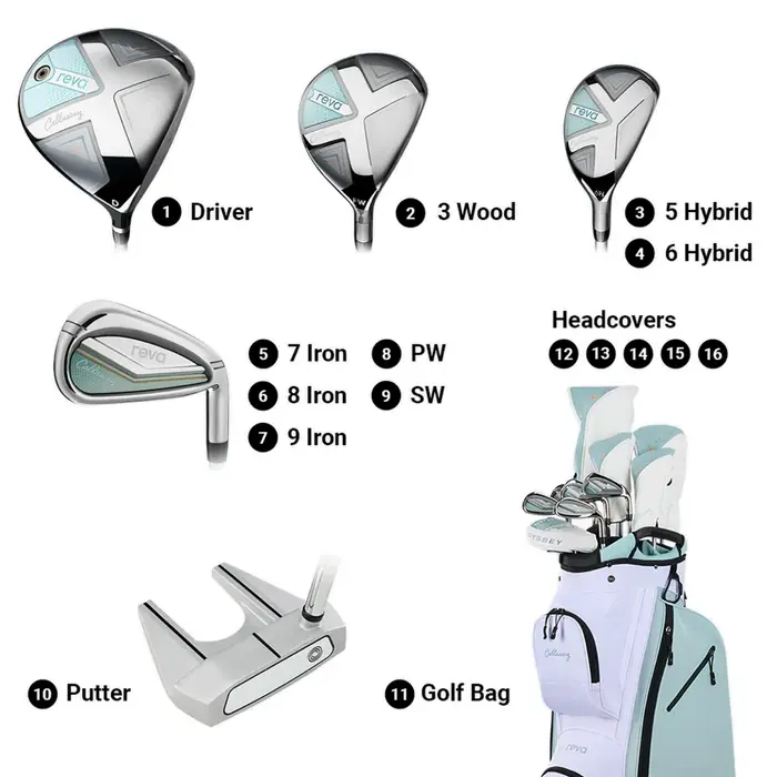 Callaway Callaway Reva Set de Golf para Mujer de 16 Piezas 2026 | Bolsa de golf carro (varilla de grafito) - Verde Blanco