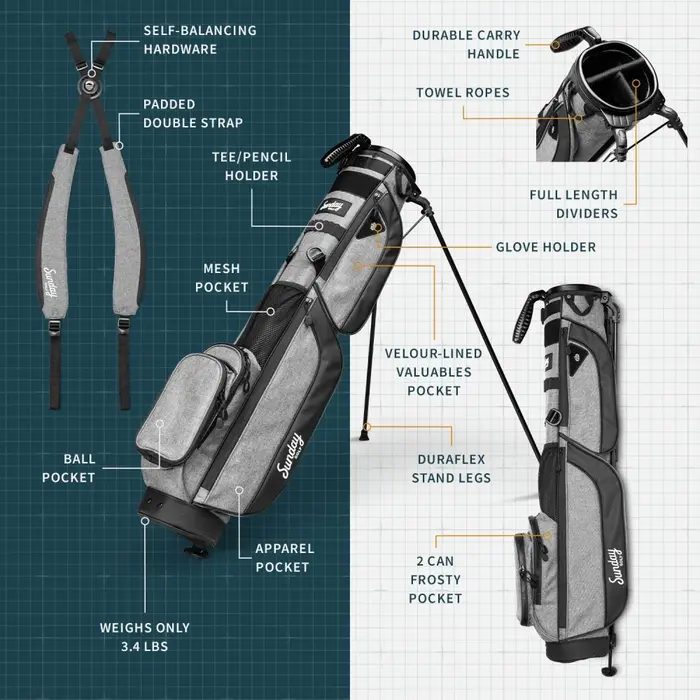 Sunday Golf Sunday Golf Loma XL Stand Bag - Heather Grey