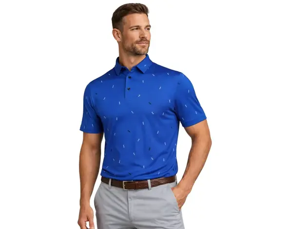 Island Green Island Green All Over 'Golf' Print Men's Polo Shirt - Turquoise