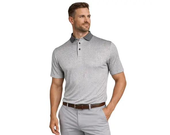 Island Green Island Green All Over 'Chain' Print Men's Polo Shirt - Grey White