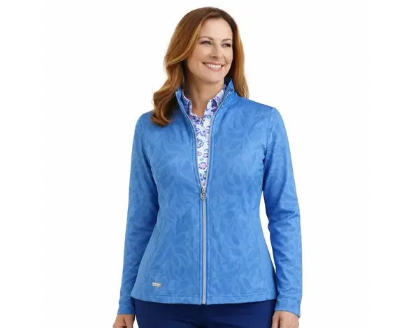 Island Green Island Green Feather Print Stretch Ladies Top Layer - Light Blue