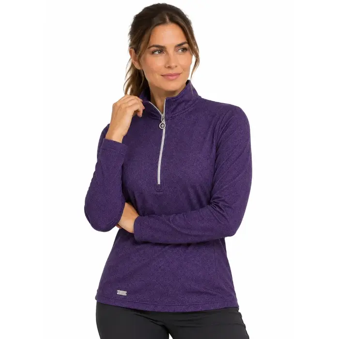 Island Green Island Green Half Zip Printed Ladies Top Layer - Aubergine