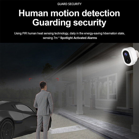 Smartlife Domotica Beveiligingscamera met accu voor buiten met wifi, bewegingsdetectie, spotlight en tweeweg audio