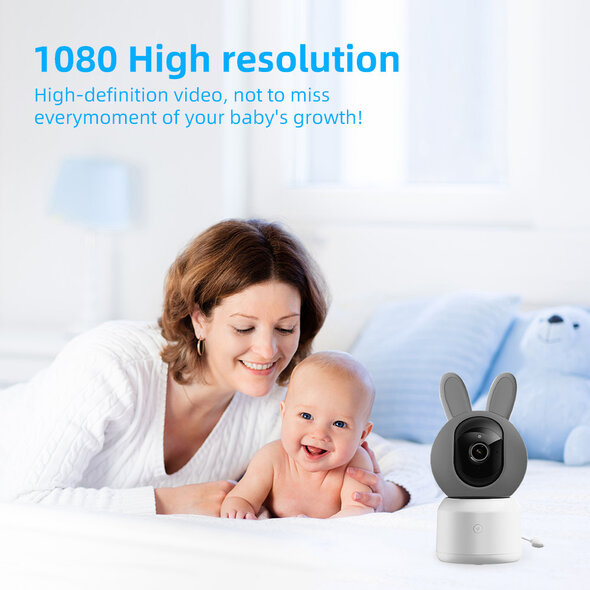 Smartlife Domotica Witte babyfoon met camera 1080p wifi met Tuya app, huildetectie en nachtzicht