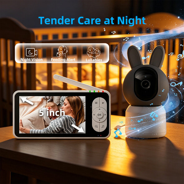 Smartlife Domotica Witte babyfoon met camera 1080p wifi met Tuya app, huildetectie en nachtzicht