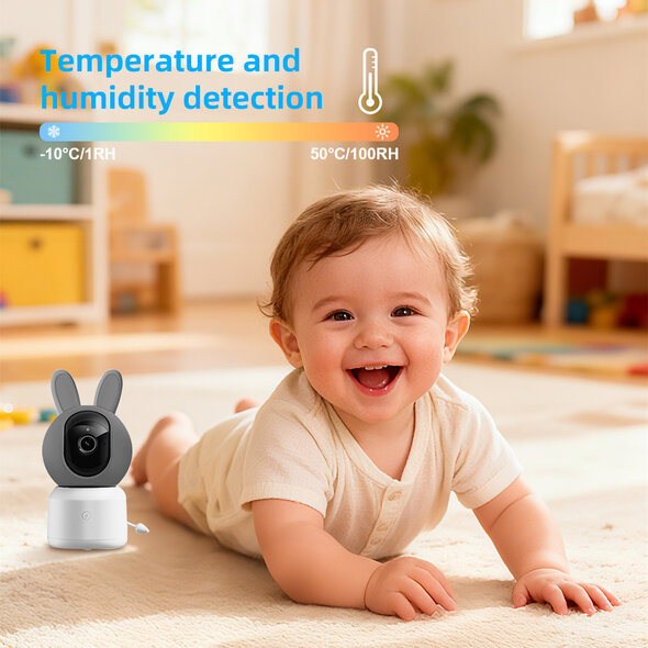 Smartlife Domotica Witte babyfoon met camera 1080p wifi met Tuya app, huildetectie en nachtzicht