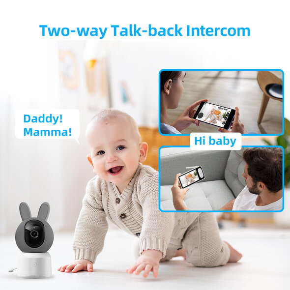Smartlife Domotica Witte babyfoon met camera 1080p wifi met Tuya app, huildetectie en nachtzicht