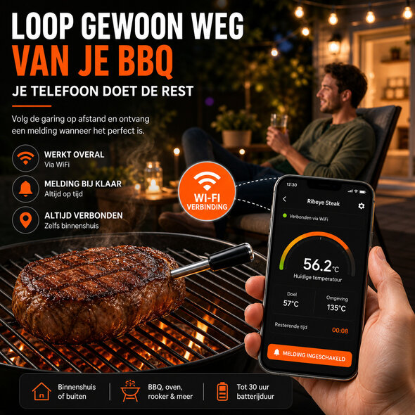 Smartlife Domotica Wifi BBQ thermometer met LCD-display en alarmfunctie