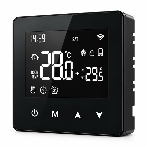 Smartlife Domotica Thermostaat Zigbee touchscreen opbouw voor aan/uit CV met open raam detectie, zwart