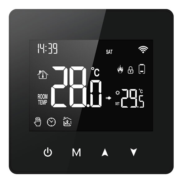 Smartlife Domotica Thermostaat Zigbee touchscreen opbouw voor aan/uit CV met open raam detectie, zwart