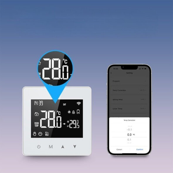 Smartlife Domotica Thermostaat Zigbee touchscreen opbouw voor aan/uit CV met open raam detectie, zwart