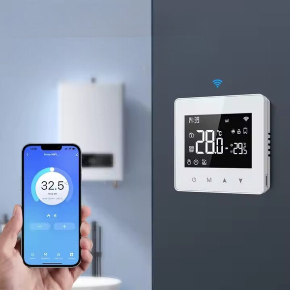 Smartlife Domotica Thermostaat Zigbee touchscreen opbouw voor aan/uit CV met open raam detectie, zwart