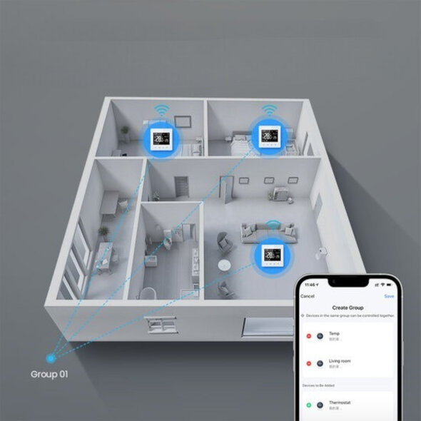 Smartlife Domotica Thermostaat Zigbee touchscreen opbouw voor aan/uit CV met open raam detectie, zwart