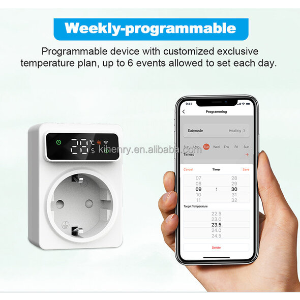 Smartlife Domotica Wifi stekkerthermostaat voor elektrische verwarming en mobiele airco, wit