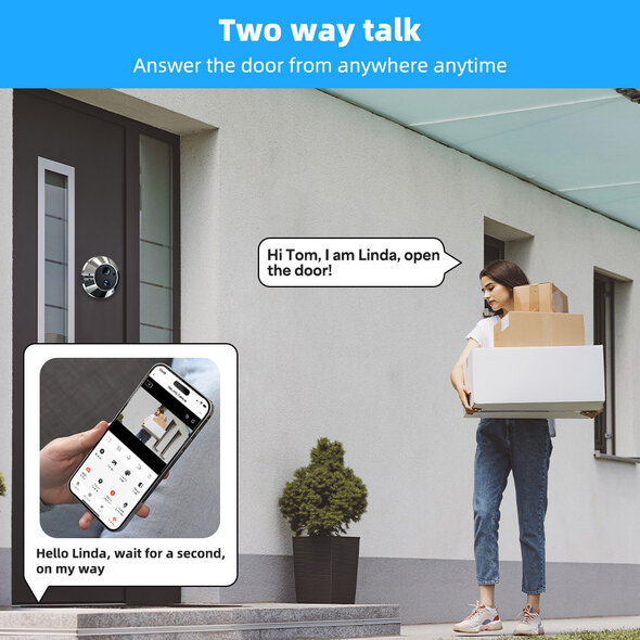 Smartlife Domotica Digitale deurspion voor deuren 35 tot 150 millimeter met 3MP camera nachtzicht en WiFi verbinding