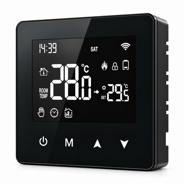 Smartlife Domotica Slimme thermostaat voor CV aan/uit, opbouw, wifi 2,4 GHz, touchscreen, zwart
