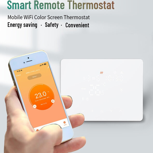 Smartlife Domotica Zigbee thermostaat voor CV met touchscreen en Tuya Smart Life, opbouw zwart