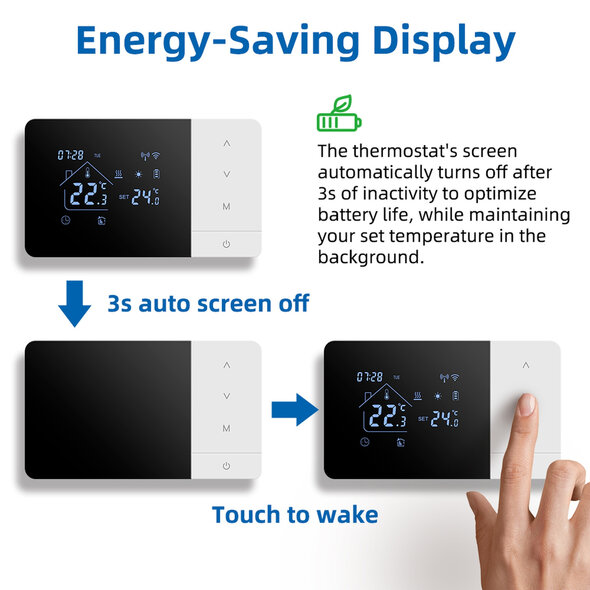 Smartlife Domotica Slimme thermostaat voor cv met wifi, touchscreen, opbouwmontage en USB- of batterijvoeding