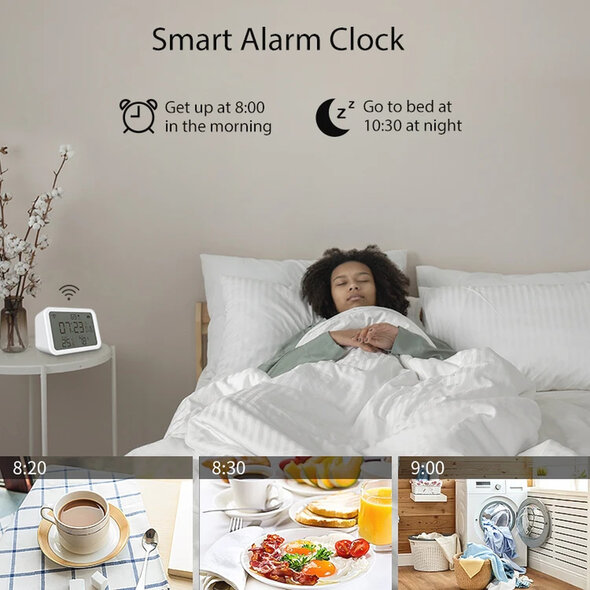 Smartlife Domotica WiFi 4in1 meter voor temperatuur, luchtvochtigheid, lumen en wekkerfunctie - Wit