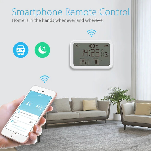 Smartlife Domotica WiFi 4in1 meter voor temperatuur, luchtvochtigheid, lumen en wekkerfunctie - Wit
