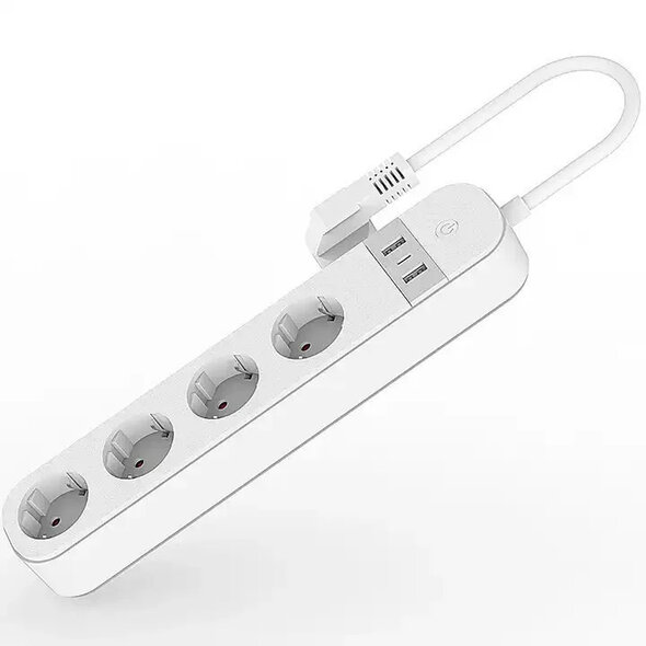 Smartlife Domotica WiFi stekkerdoos met 4 EU-stopcontacten, 2x USB-A en 1x USB-C, 16A/3680W, Wit