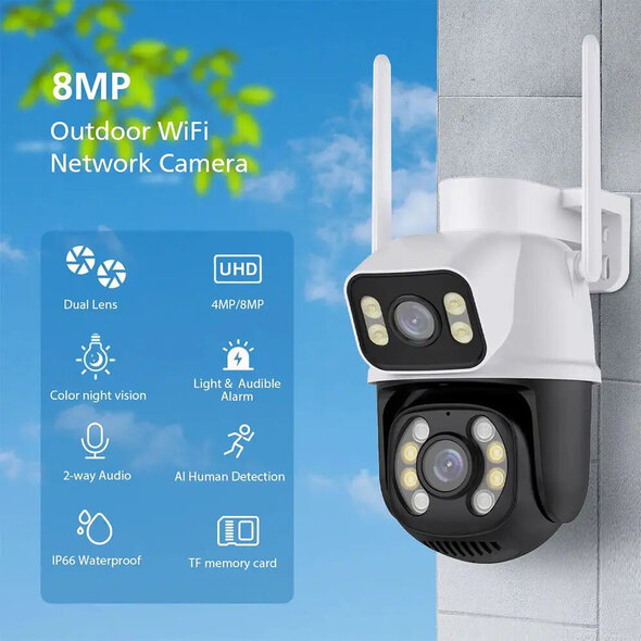 Smartlife Domotica Beveiligingscamera 6MP dual-lens PTZ met 360 zicht, Wit