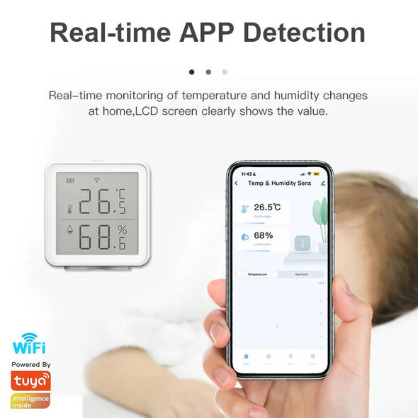 Smartlife Domotica Thermometer en hygrometer voor binnen met real time monitoring en groot display