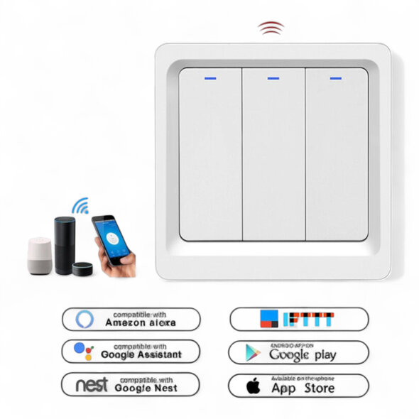 Smartlife Domotica 3-voudige slimme inbouw lichtschakelaar Zigbee met Tuya Smart Life bediening (wit)