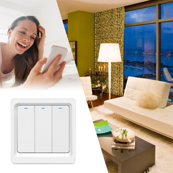 Smartlife Domotica 3-voudige wifi lichtschakelaar inbouw met Tuya Smart Life, zonder neutrale draad, wit