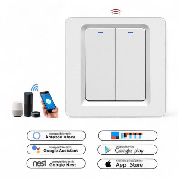 Smartlife Domotica Inbouw WiFi lichtschakelaar 2-voudig wit zonder nuldraad