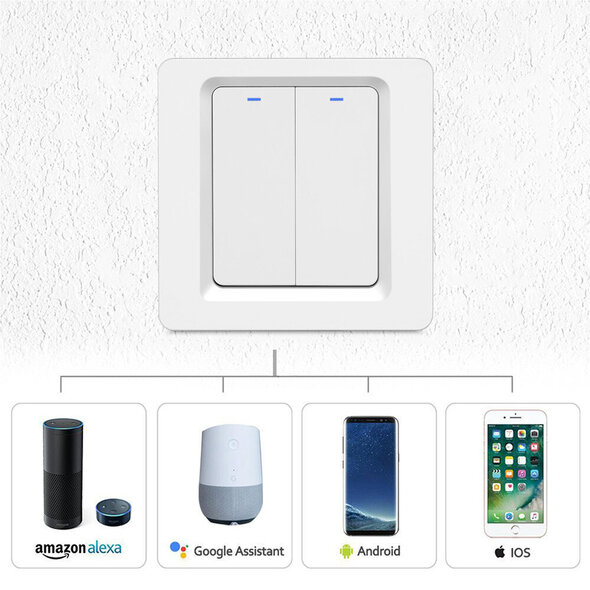 Smartlife Domotica Inbouw WiFi lichtschakelaar 2-voudig wit zonder nuldraad
