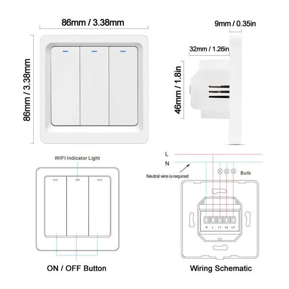Smartlife Domotica Inbouw WiFi lichtschakelaar 2-voudig wit zonder nuldraad